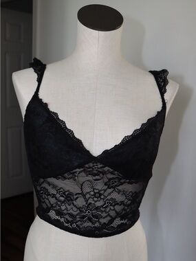 Guess Black Lace Bandeau Bralette with Sheer Floral Panel